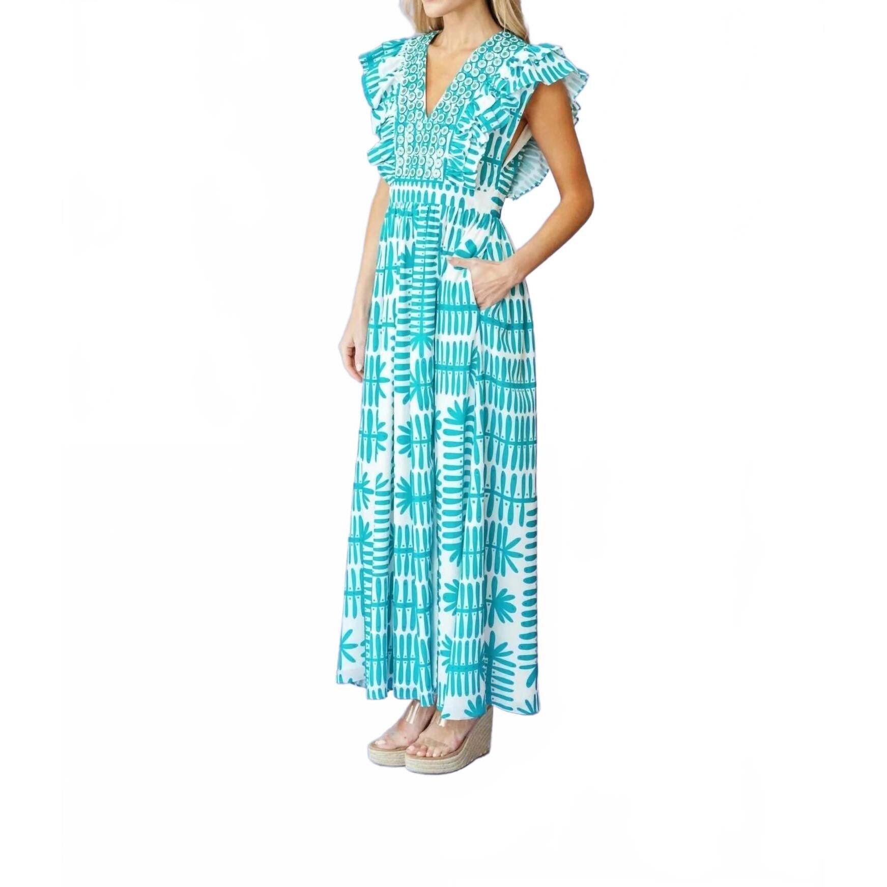 New Sheridan French Stacey Maxi Dress In Teal Botanical — image 2 of 4